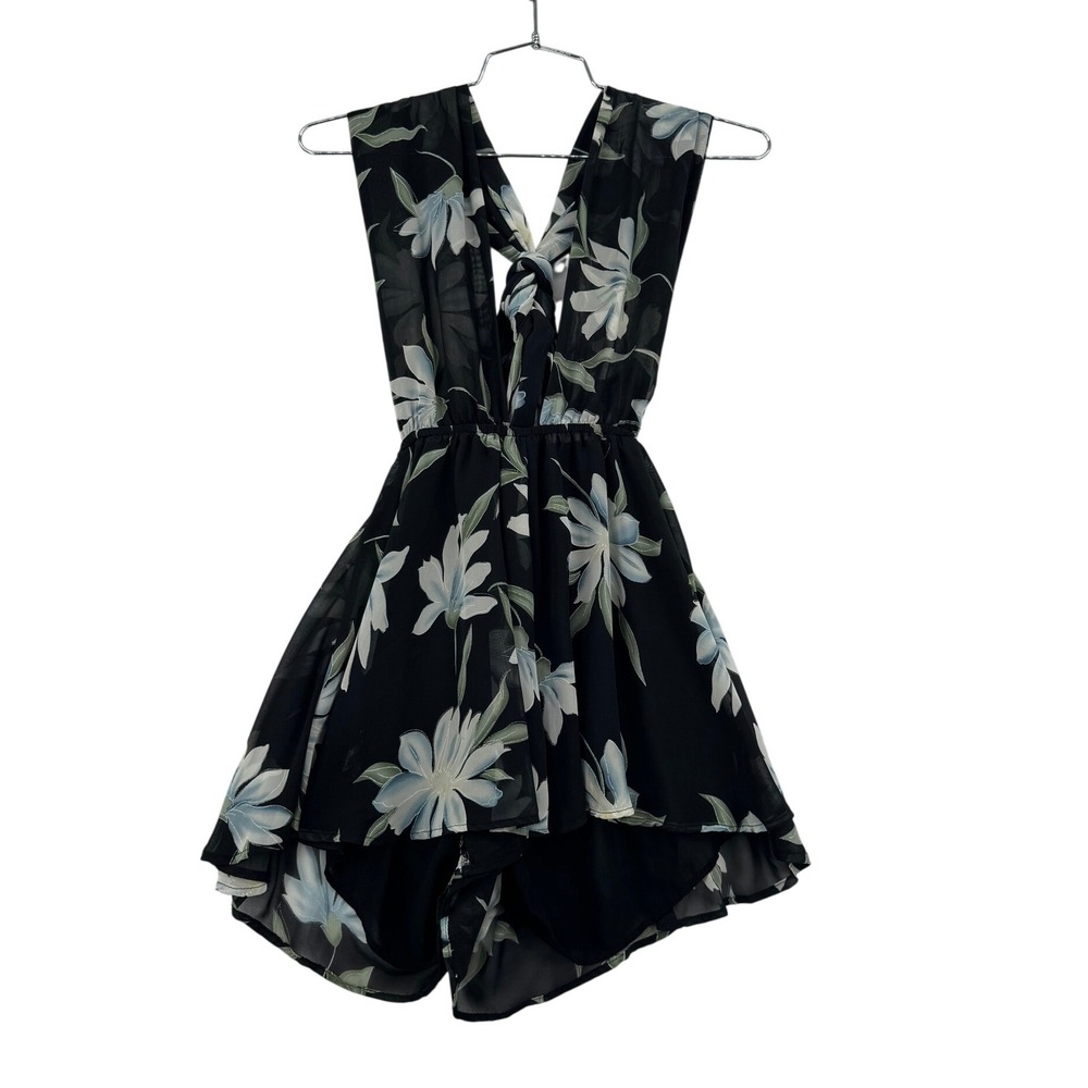 Lioness Romper Women XS Black Floral Halter V-Neck Chiffon Boho Playsuit
